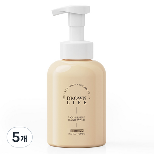 브라운 라이프 대용량 저자극 모찌 버블 핸드워시 허그솝향, 500ml, 5개