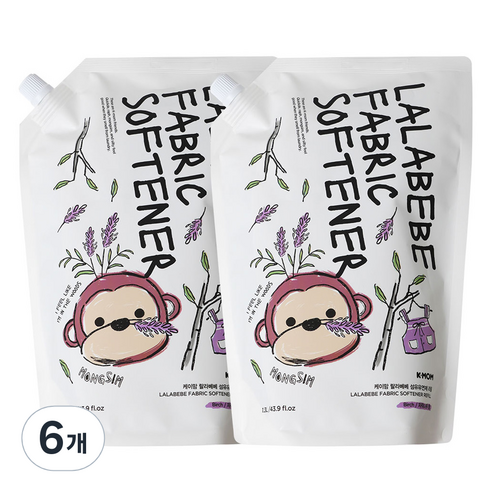케이맘 마더케이 랄라베베 섬유유연제 자작나무향 리필, 6개, 1.3L