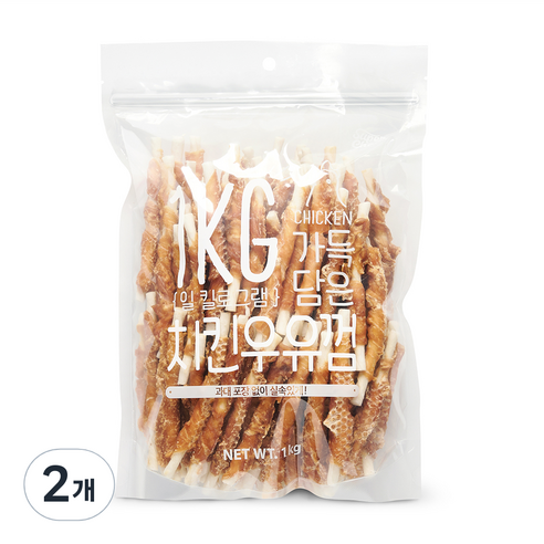 슈퍼츄 일킬로그램 가득 담은 강아지 육포, 치킨 + 우유 혼합맛, 1kg, 2개