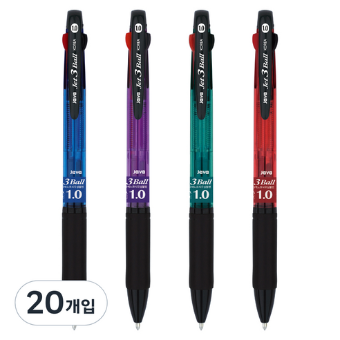 자바펜 1.0 제트3볼펜 1.0mm 4종 세트, 블루+퍼플+ 레드+ 민트, 5세트