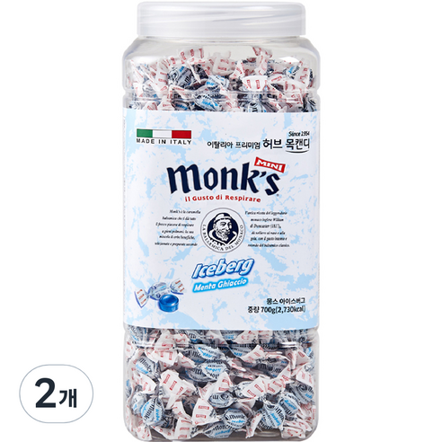 Monks 아이스 버그 이탈리아 프리미엄 허브 목캔디, 700g, 2팩 수입식품