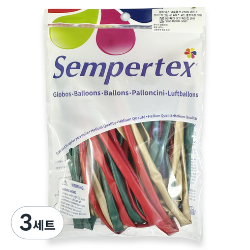 셈퍼텍스 요술풍선 260S 50p 세트, 레드, 포레스트그린, 리플렉스 골드, 3세트