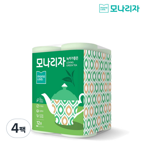 모나리자 녹차가 좋은 화장지 30m, 12롤, 4팩