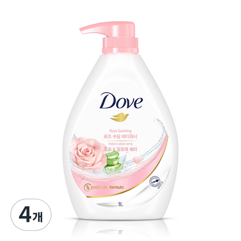 도브 로즈 수딩 바디워시, 4개, 1L