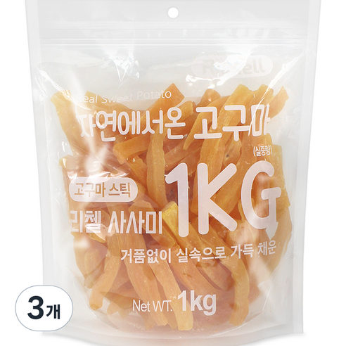 리첼 강아지 자연에서 온 건조간식, 고구마맛, 1kg, 3개