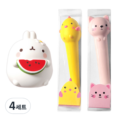 귀염 몰랑 스퀴시 + 스퀴시 중성펜 2p 세트, 수박몰랑(스퀴시), 랜덤발송(중성펜), 4세트