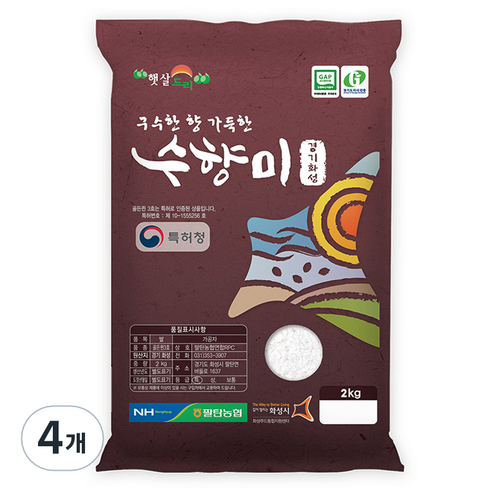 팔탄농협 GAP 인증 수향미 쌀, 특등급, 2kg, 4개