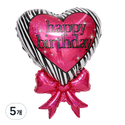 그라보벌룬 생일지브라하트리본 은박풍선, 핑크, 5개