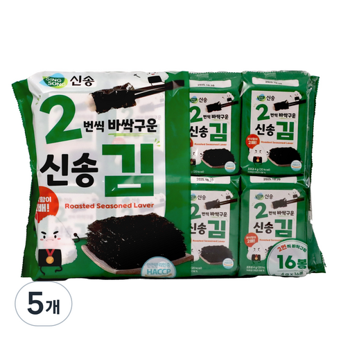 신송 2번씩 바싹 구운김 16p, 64g, 5개