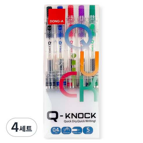 동아 Q노크 볼펜 5종 세트 0.4mm, 검정, 파랑, 빨강, 보라, 초록, 4세트