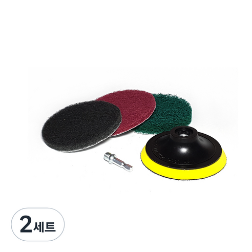 전동드릴용 청소 수세미 75mm 3종 + 백업 패드 + 연결 어댑터 세트, 회색 + 적색 + 녹색, 2세트