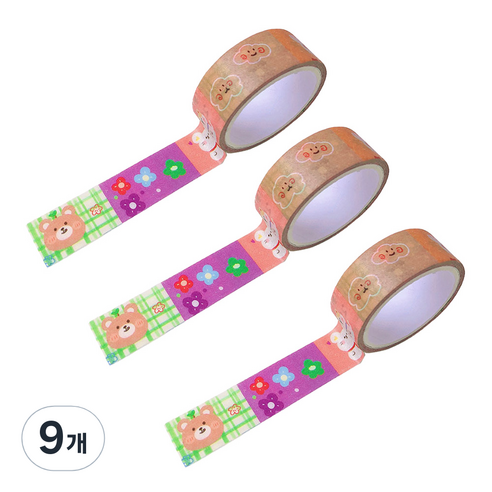 마켓A 팬시 프린팅 종이 마스킹 테이프 1.5cm x 3m, 플라워곰, 9개
