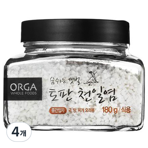 올가홀푸드 숨쉬는 갯벌 토판천일염, 중간입자, 180g, 4개