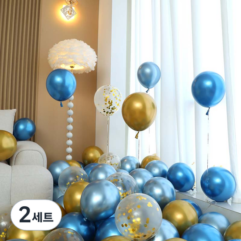 피앤비유니티 풍선 50p 세트 블루, 04 블루앤골드 컨페티 4색혼합, 2세트