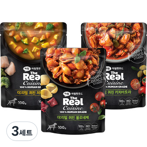 더리얼 하림펫푸드 강아지 퀴진 버라이어티팩 치킨카레 + 카치아토라 + 볼로네제 세트, 300g, 닭+소, 3세트