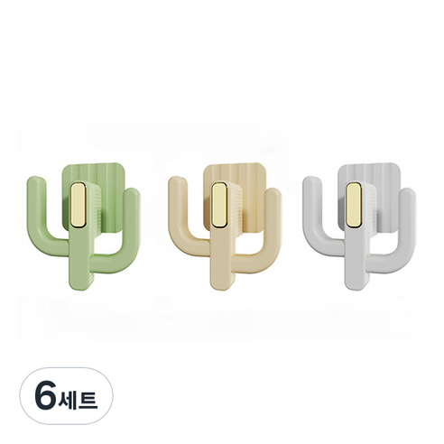 리빙공감 선인장 무타공 욕실화 거실화 거치대 3p, 6세트, 옐로우+그린+화이트