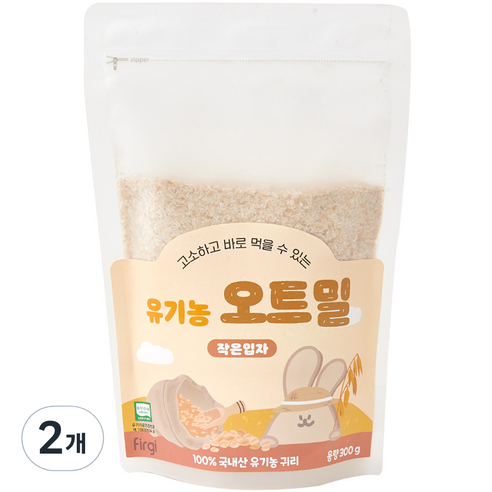 퍼기 유아용 이유식용 유기농 세척 오트밀 작은 입자, 300g, 2개