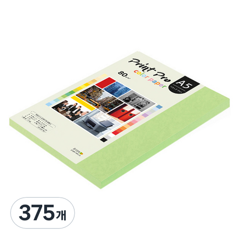 종이문화 프린트프로 얇은 칼라복사지 No 12 그린 80g, A5, 375개