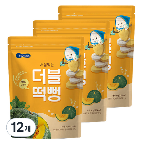 베베쿡 처음먹는 더블떡뻥, 백미 + 단호박 혼합맛, 12개