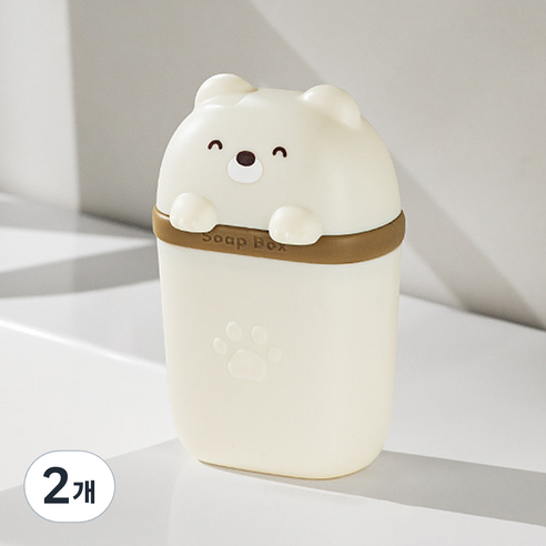 살림제작소 휴대용 곰돌이 비누케이스, 화이트, 2개