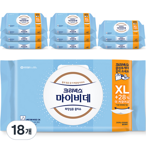 뉴 크리넥스 마이비데 클린케어 카카오 캡형, 40매, 18팩