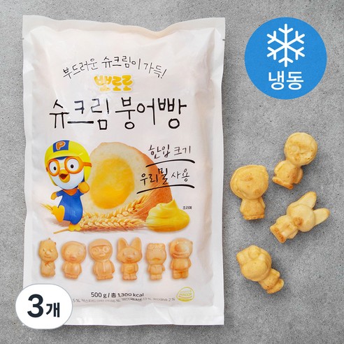 뽀로로 슈크림 붕어빵 (냉동), 500g, 3개
