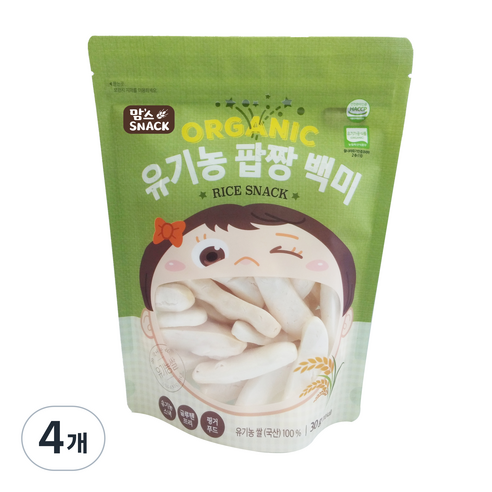 맘스스낵 유기농 팝짱 백미, 백미맛, 4개