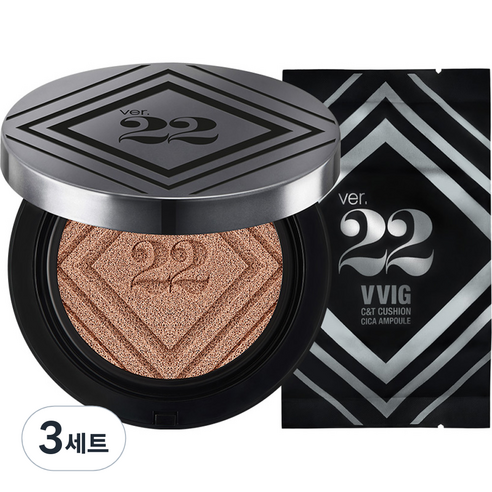 조성아22 씨앤티 시카 앰플 대왕쿠션 파운데이션 SPF50+ PA++++ 25g + 리필 25g, 1호 라이트베이지, 3세트