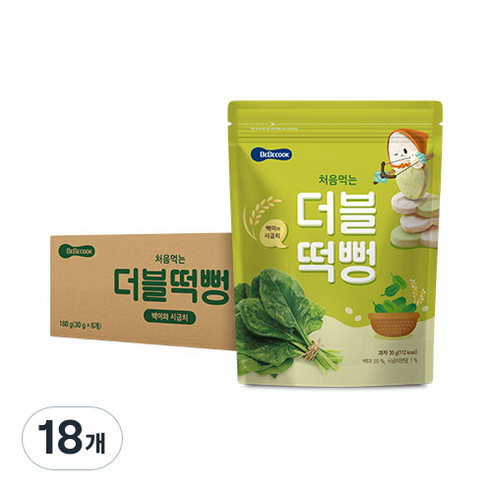 베베쿡 처음먹는 더블떡뻥, 백미 + 시금치 혼합맛, 30g, 18개