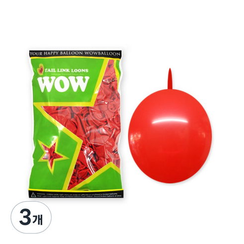 링커룬 풍선 15cm 100개입, 기본레드, 3개