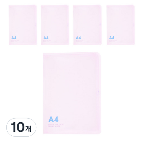 에코청운 PP 뉴 칼라 지퍼 화일 A4, 분홍, 10개