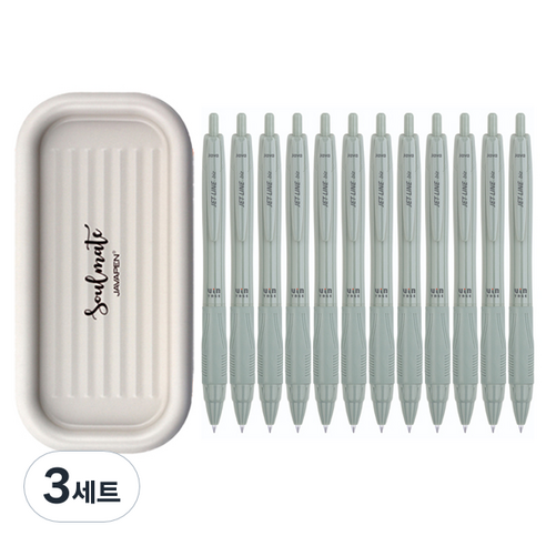 자바펜 제트라인 비즈 빈티지 볼펜 0.7mm 12p + 소울메이트 펜트레이 랜덤발송 세트, 올리브, 3세트
