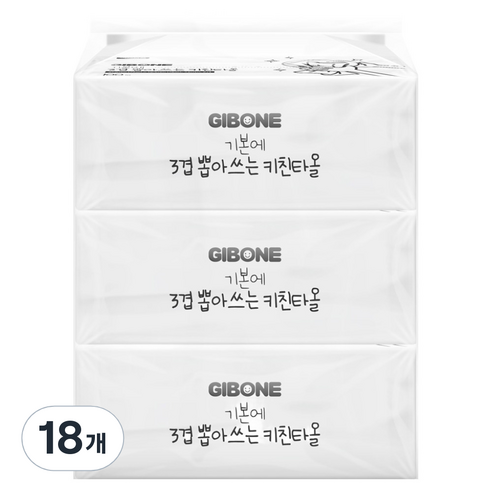 기본에 3겹 뽑아쓰는 각키친타올, 100개입, 18개