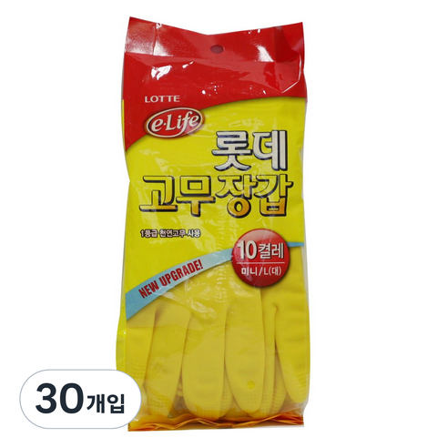 롯데 고무장갑 미니 옐로우, 30개입, 대(L)