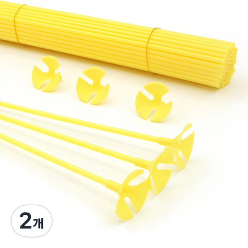 마켓감성 마카롱 풍선 홀더 핸드 스틱 42cm 100p, 노랑, 2개