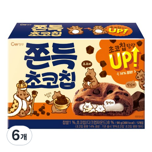 청우식품 쫀득 초코칩 5p, 90g, 6개 - 과자쿠키 | 쿠팡