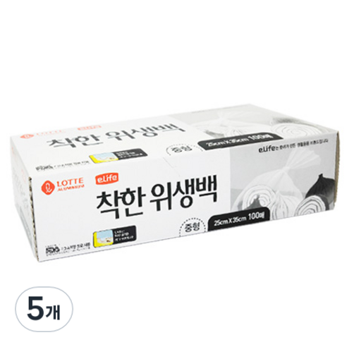 롯데 이라이프 착한 위생팩, 중(M), 100개, 5개