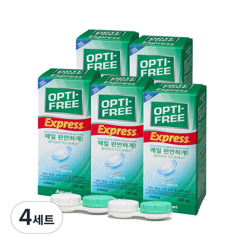 옵티프리 익스프레스 렌즈세정액 120ml x 5p + 렌즈케이스 2p, 600ml, 4세트