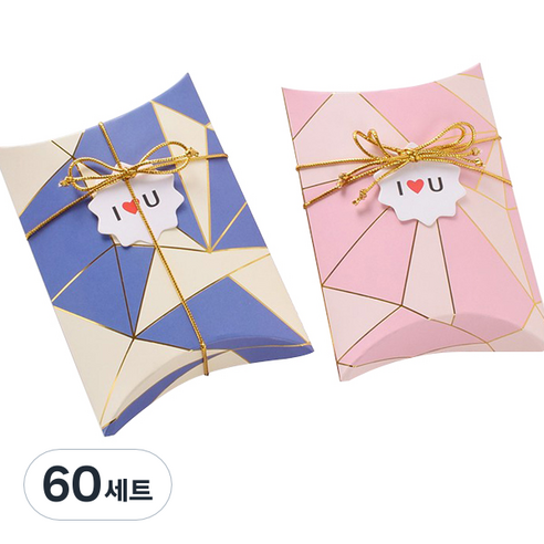 네모 반달 포장상자 2종 세트, 파랑, 핑크, 60세트