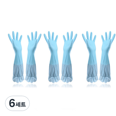 지니샵 기모 롱 고무장갑 L, 스카이블루, 6세트, 대(L)