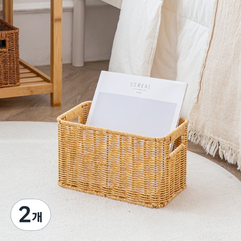 하우스레시피 PP라탄 직사각 바스켓, 브라운, 2개