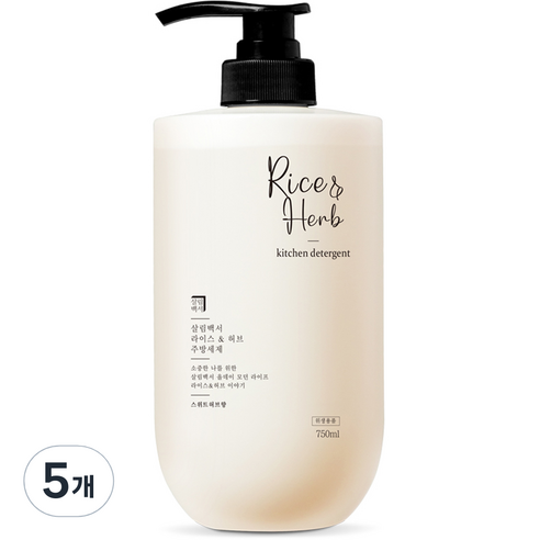 살림백서 라이스 앤 허브 주방세제 스위트허브향, 5개, 750ml