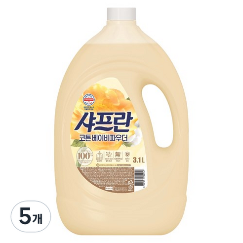 샤프란 섬유유연제 코튼 베이비파우더, 3.1L, 5개