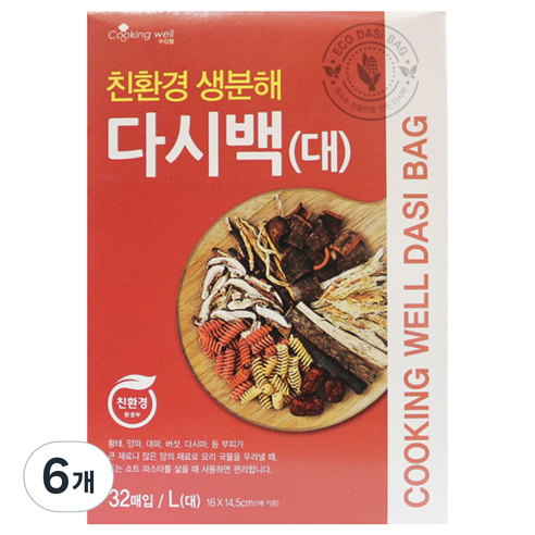 쿠킹웰 친환경생분해 다시백, 대(L), 32개, 6개