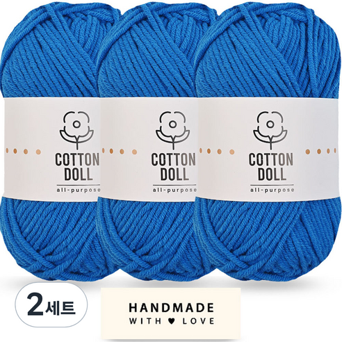 니뜨 코튼돌실 50g x 3p + 코튼 라벨 세트, 2세트, 32 블루