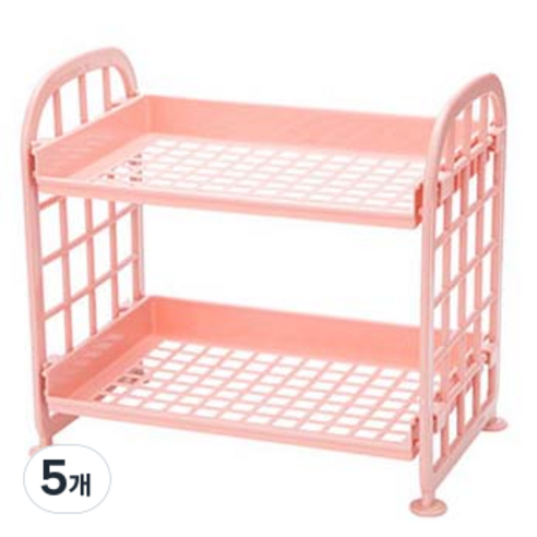 알포유 데스크탑 2단 접이식 수납랙, 5개, 1번 핑크