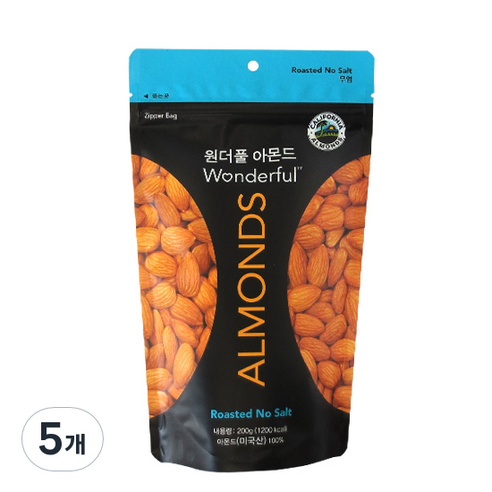 파라마운트팜스 원더풀 아몬드, 200g, 5개