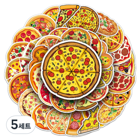 문곰상점 감성 다이어리 꾸미기 캐리어 스티커 50종 세트, 피자, 5세트