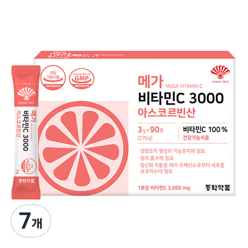 동화약품 메가 비타민C 3000 아스코르빈산 90p, 7개, 270g