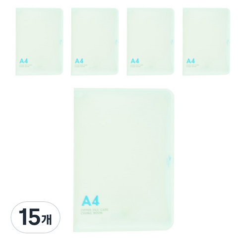 에코청운 PP 뉴 칼라 지퍼 화일 A4, 연두, 15개